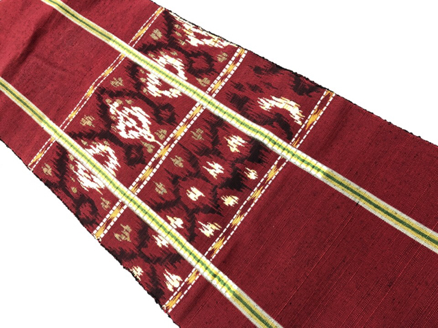 アンティーク　手織り紬格子に抽象模様織出し名古屋帯